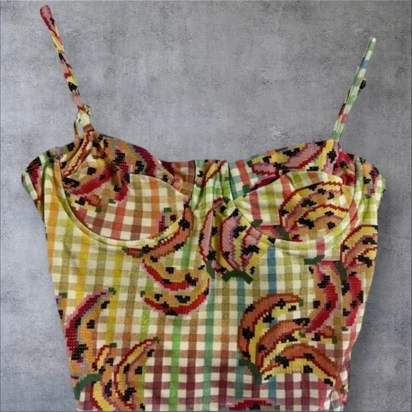 FARM Rio Banana Vichy One Piece Swimsuit Size Small